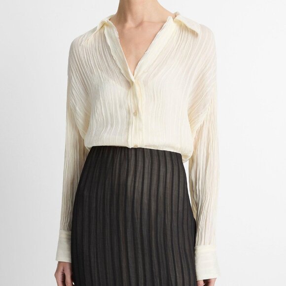 NWT Vince Women's Textured Stripe Top - Off White - Picture 5 of 5